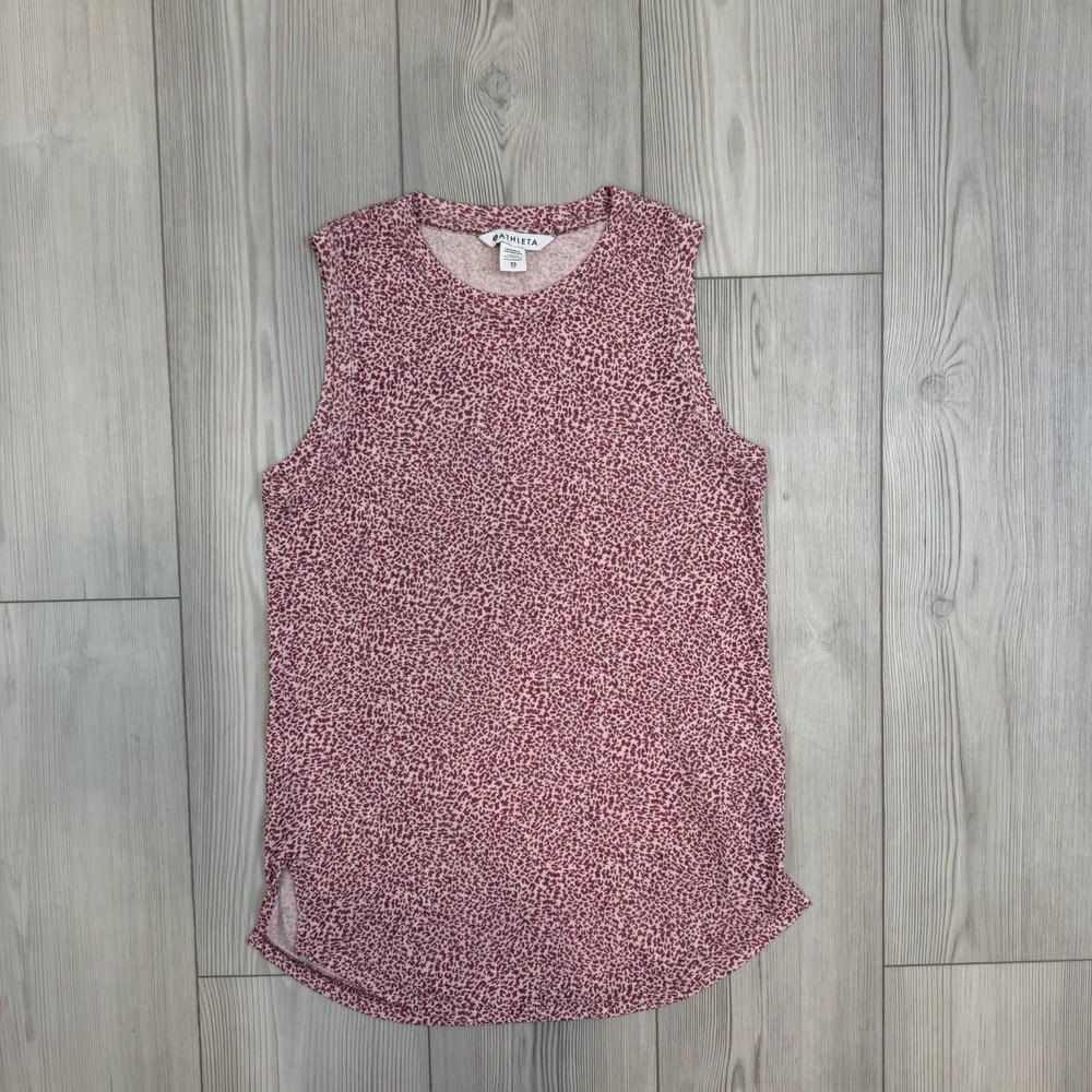 ATHLETA Women's Breezy Tank Top Micro Cheetah Bashful‎ Rose XS #980760